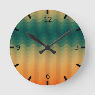 Relógio Redondo Padrão de Abstrato de Ondas Laranja e Verde
