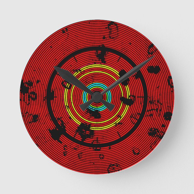 Relógio Redondo Padrão de Abstrato vermelho circular (Frente)