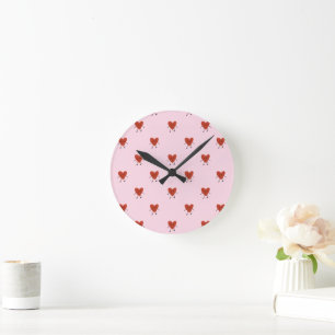 Relógio Redondo Padrão de Amor Cute Red Hearts Seamless em Rosa