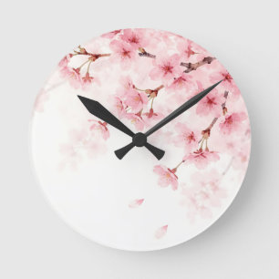 Relógio Redondo Padrão de aquarela de flor de cerejeira Sakura ros