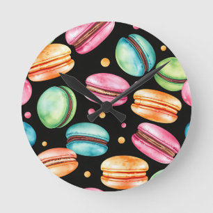 Relógio Redondo Padrão de Aquarela de Macaron Francês Colorido