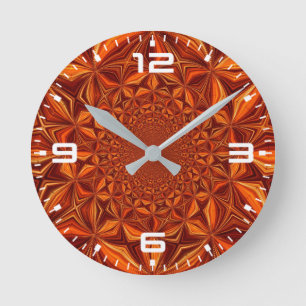 Relógio Redondo Padrão de Arte Digital Kaleidoscópio Vermelho-6754