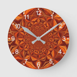 Relógio Redondo Padrão de Arte Digital Kaleidoscópio Vermelho-6754