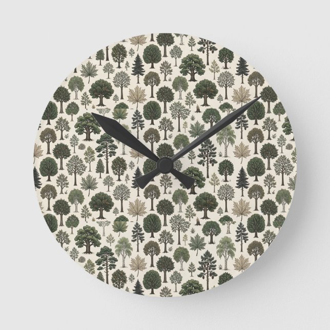 Relógio Redondo Padrão de Árvores (Frente)