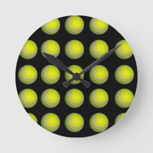 Relógio Redondo Padrão de Bola de Tênis preto amarelo,