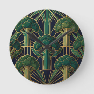 Relógio Redondo Padrão de Brócolis Art Déco