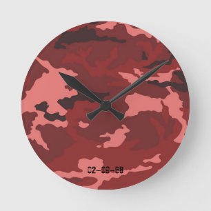 Relógio Redondo Padrão de camuflagem vermelha