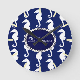 Relógio Redondo Padrão de Cavalo-do-Mar sem Costura