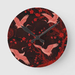 Relógio Redondo Padrão de Chinoiserie Flor de Cerejeira do Grou Ve