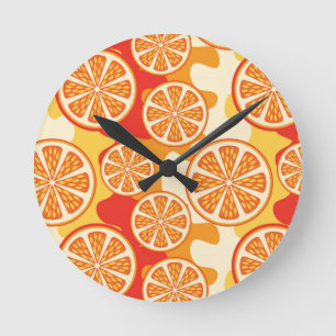 Relógio Redondo Padrão de Citrus Laranja Retroativos