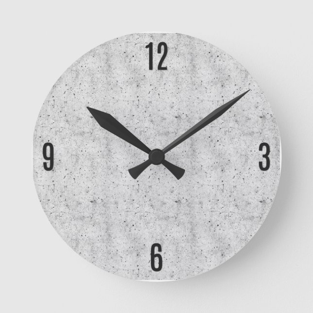 Relógio Redondo Padrão de Concreto Moderno Preto e Branco (Frente)