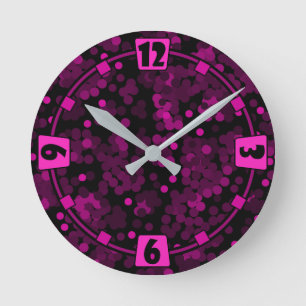 Relógio Redondo Padrão de confete de bolinhas rosa e burgundy