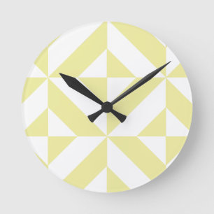 Relógio Redondo Padrão de Cubo de Deco Geométrico Amarelo Pálido