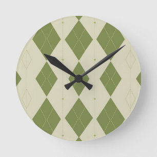 Relógio Redondo Padrão de Diamante Argyle Verde Oliva