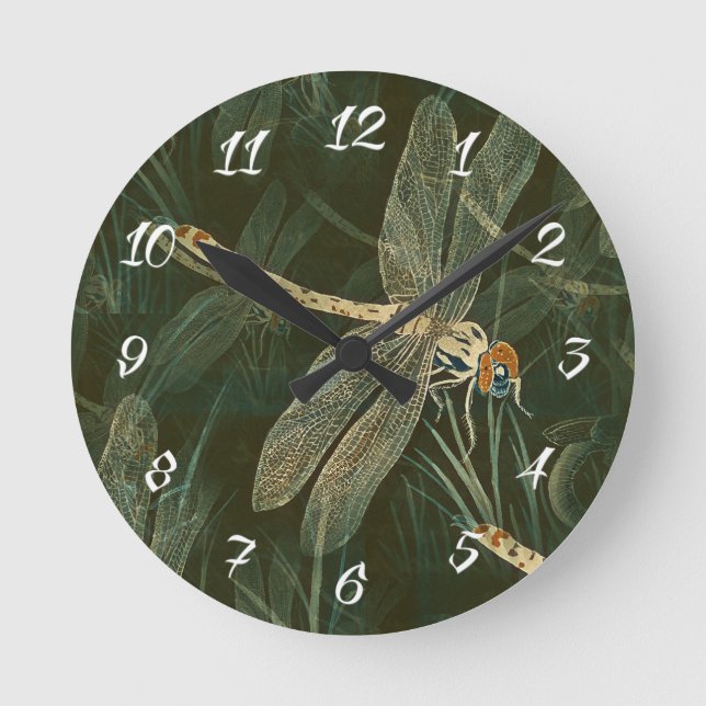 Relógio Redondo Padrão de Dragonfly majestoso (Frente)