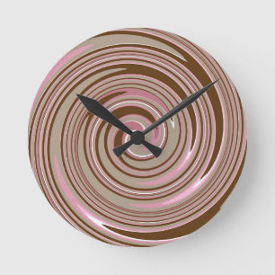 Relógio Redondo Padrão de espiral cor-de-rosa e castanho