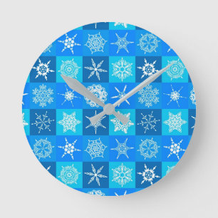 Relógio Redondo Padrão de Flocos de Neve Azul