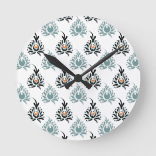 Relógio Redondo Padrão de Folha Floral Rosa Azul