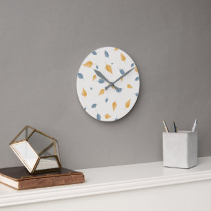 Relógio Redondo Padrão de Folhas Minimalista Bege Pastel Claro