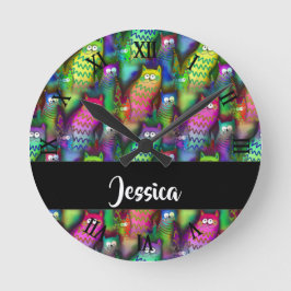 Relógio Redondo Padrão de gatos gradiente coloridos