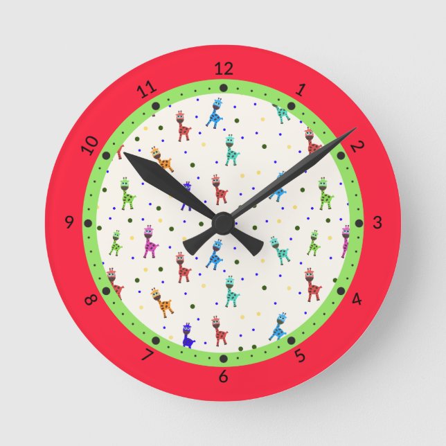 Relógio Redondo Padrão de Girafas (Frente)