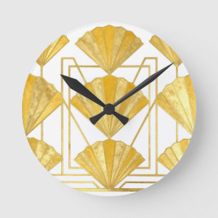 Relógio Redondo Padrão de Leque Art Déco Dourado