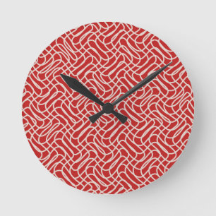 Relógio Redondo Padrão De Linha De Abstrato De Vermelho E Creme
