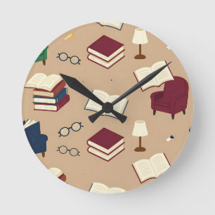 Relógio Redondo Padrão de Livros de Cantinho de Leitura Aconchegan
