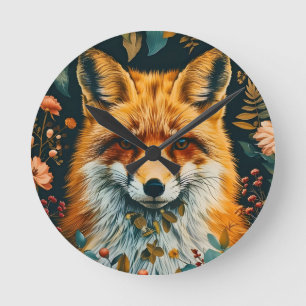 Relógio Redondo Padrão de Lobo Floral Jardim Floresta Vintage