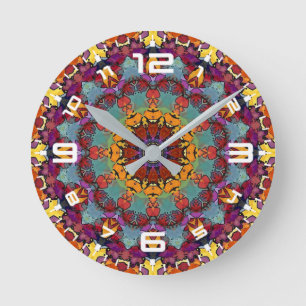 Relógio Redondo Padrão de Mandala de Caleidoscópio Fractal-64351