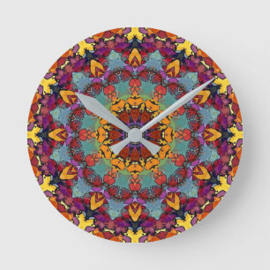 Relógio Redondo Padrão de Mandala de Caleidoscópio Fractal-64351