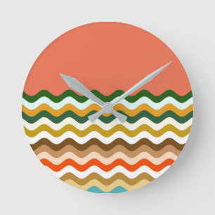Relógio Redondo Padrão de multicores Wavy Zigzag