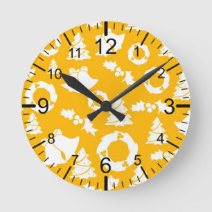 Relógio Redondo Padrão de Natal Amarelo