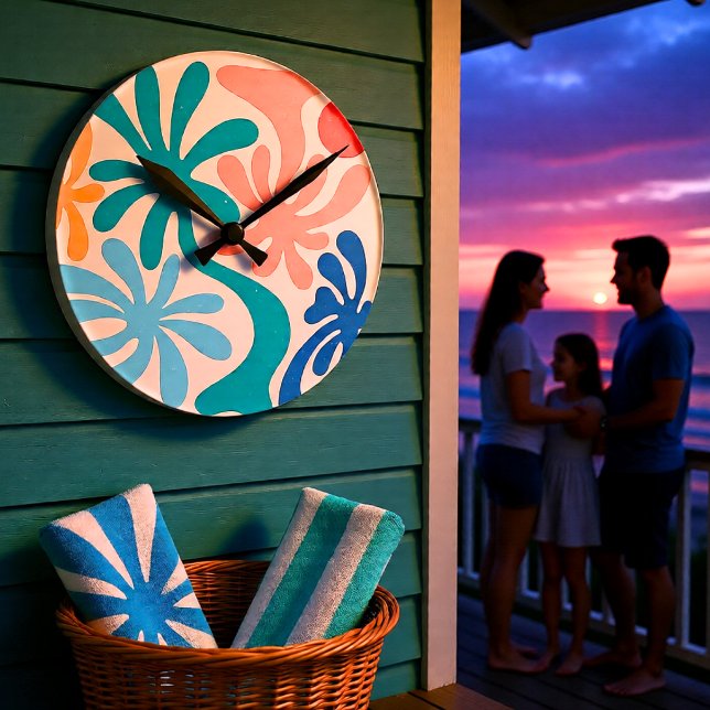 Relógio Redondo Padrão de Palma Retro Tropical Moderno (Modern Tropical Retro Palm Pattern Round Clock)