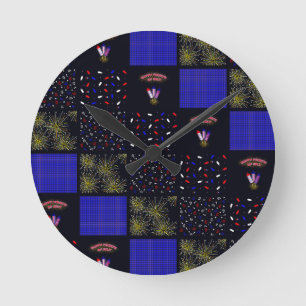 Relógio Redondo Padrão de patch do quarto de julho - 4 de julho