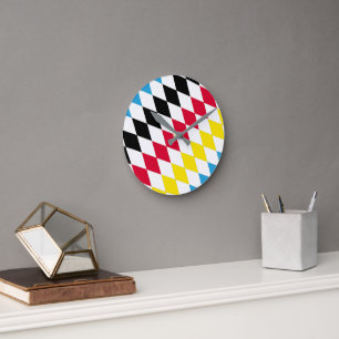 Relógio Redondo Padrão de Sinalizador de Diamante Baviera Azul Ama