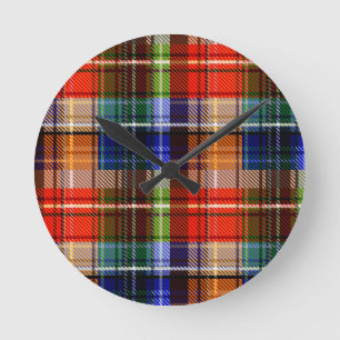 Relógio Redondo Padrão de Tartan de Xadrez Flanel Multicolor