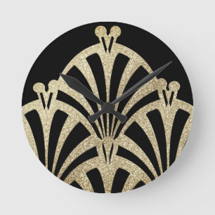 Relógio Redondo Padrão de ventilador de Art deco bronze elegante 