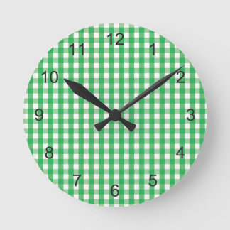 Relógio Redondo Padrão de Verificação de Gingham Verde
