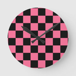Relógio Redondo Padrão de Verificação Preto-Rosa