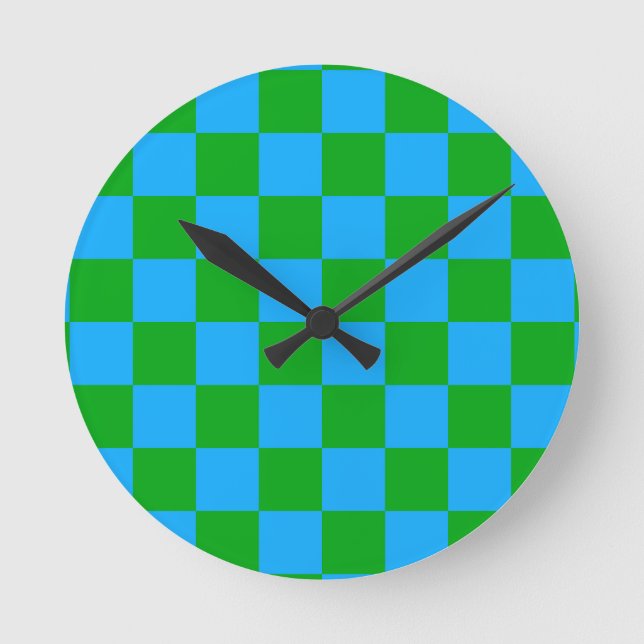 Relógio Redondo Padrão de Verificação Verde Azul (Frente)