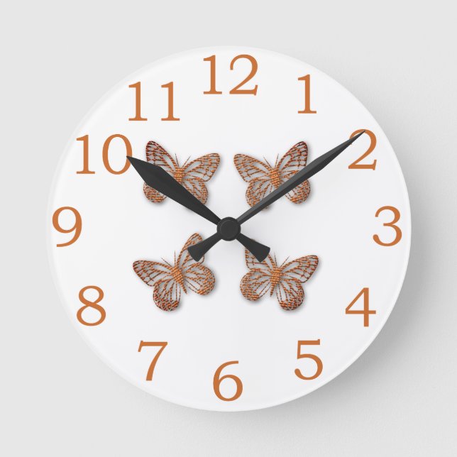 Relógio Redondo Padrão Dourado de borboleta (Frente)