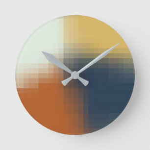 Relógio Redondo Padrão Exclusivo Amarelo Azul Laranja Moderno de 