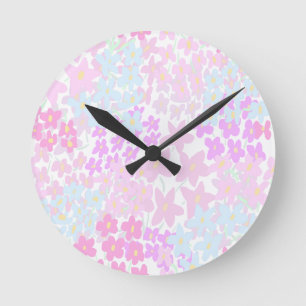 Relógio Redondo Padrão Floral Cor-de-Rosa e Turquesa Chic