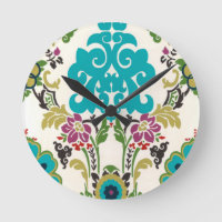 Padrão Floral Damask Plum Turquoise