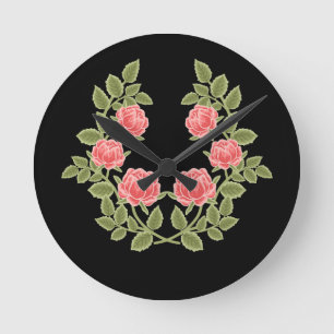 Relógio Redondo Padrão Floral de Rosas Rosa Empoeirado Vintage - R
