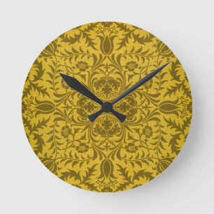 Relógio Redondo Padrão Floral Dourado Vintage Borage de William Mo