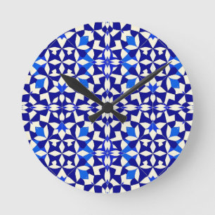 Relógio Redondo Padrão Floral Geométrico Azul Marinho