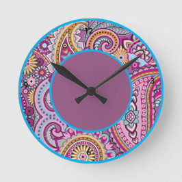 Relógio Redondo Padrão Floral Paisley Boho Vibrante | Arte Colorid