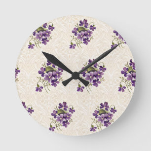 Relógio Redondo Padrão Floral Violeta Art Nouveau – Vintage